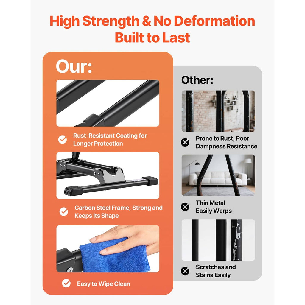 Black bicycle stand frame with rust-resistant coating and easy wipe-clean design