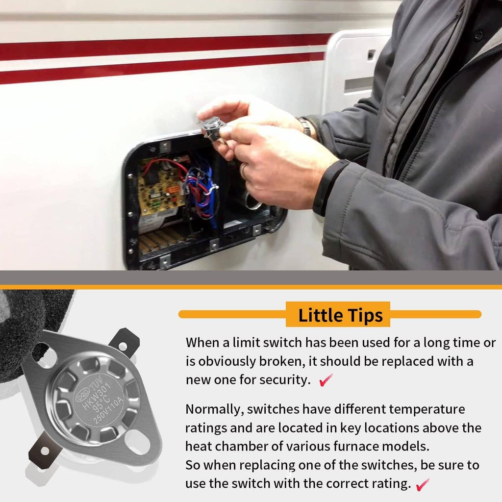RV limit switch being installed inside furnace control compartment