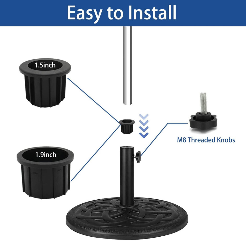 Black umbrella base stand hole ring plug cover caps with M8 threaded knob insert