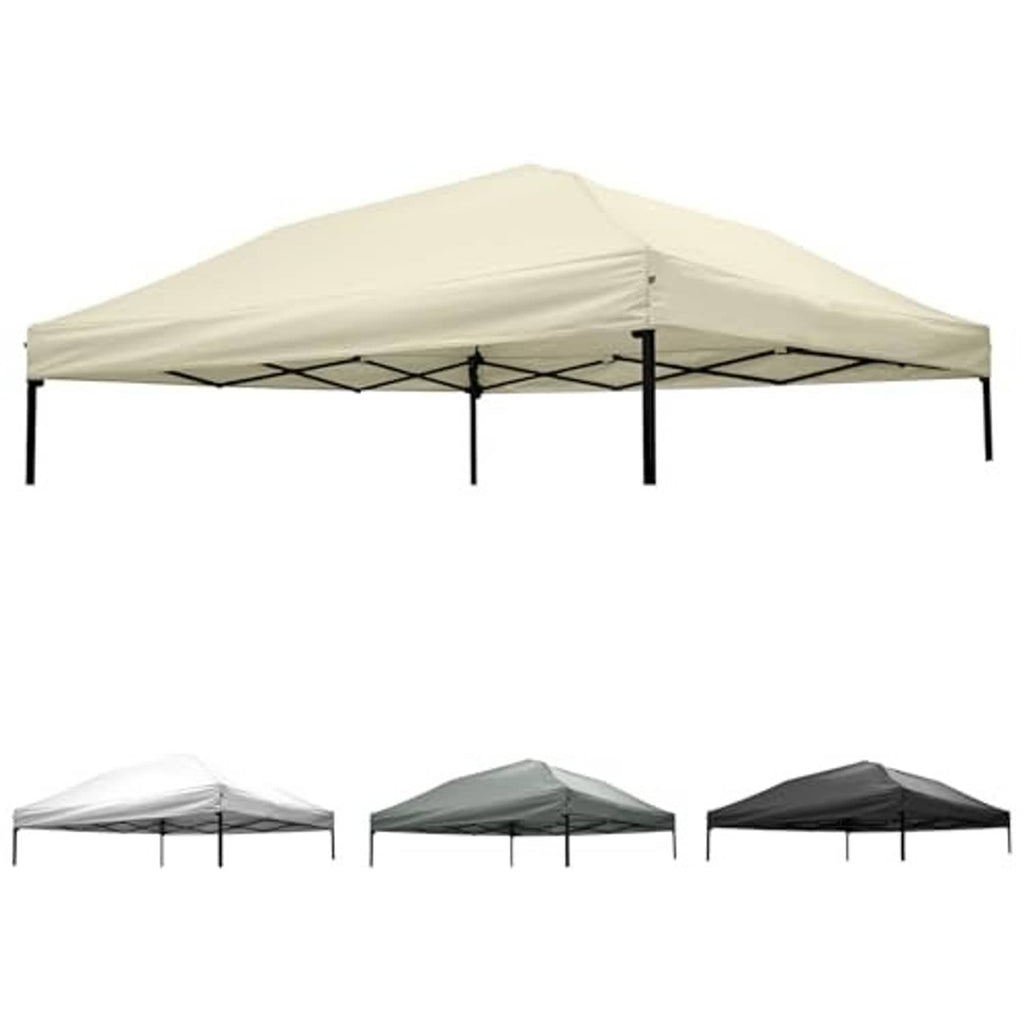 Beige canopy replacement top with cross straps and four corner posts