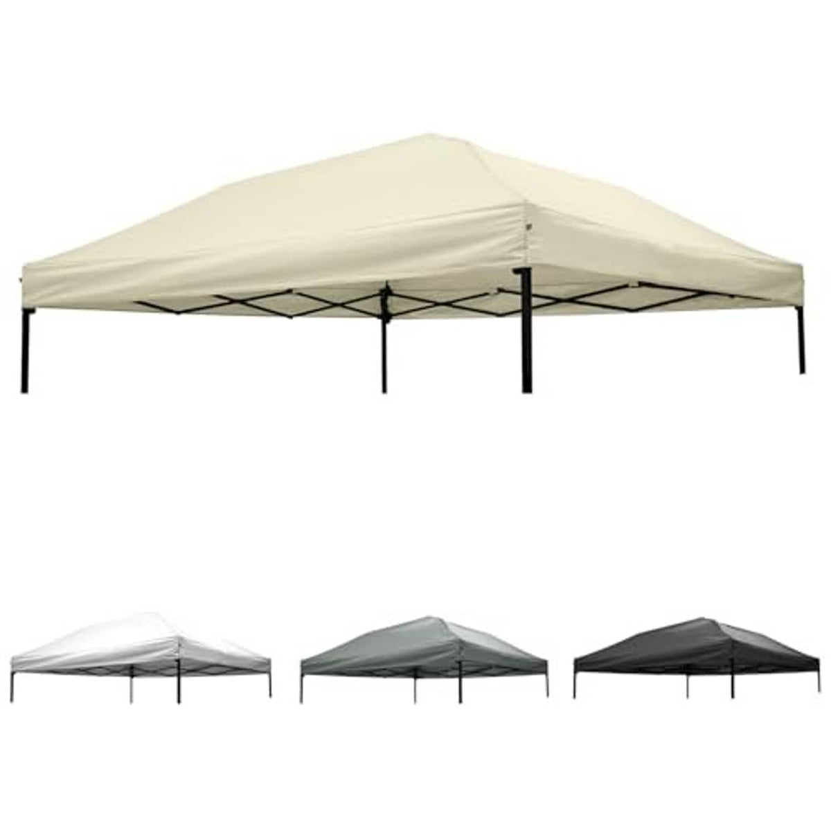 Beige canopy replacement top with cross straps and four corner posts