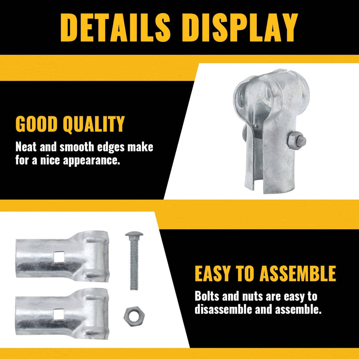Galvanized end rail clamp with hardware, silver steel fitting with bolt and side plates