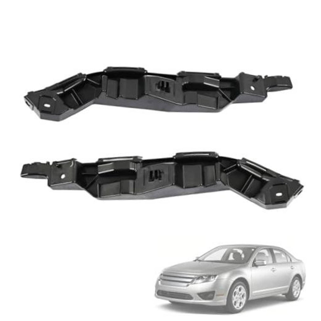 Front bumper cover support bracket set, black plastic/metal components for mounting