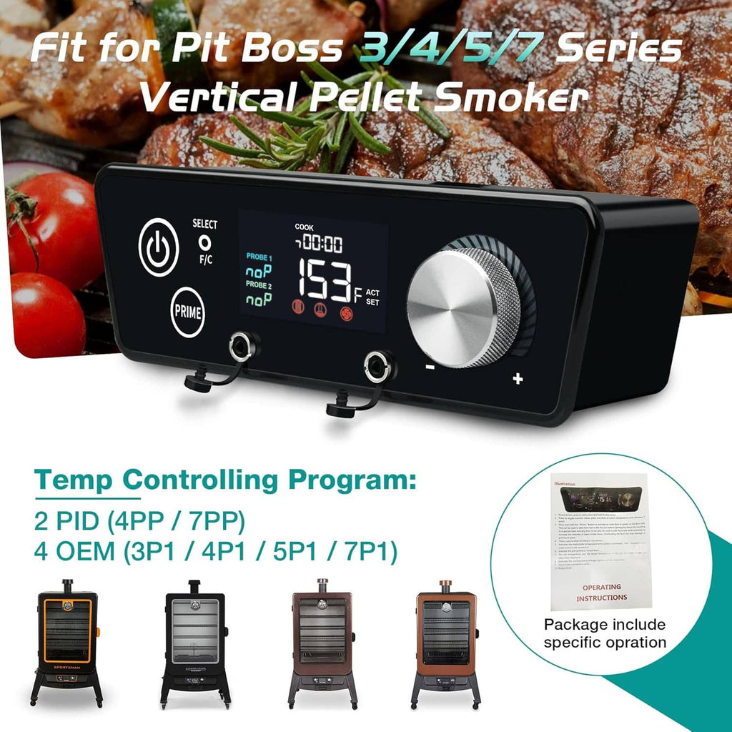 Digital pellet smoker controller for vertical smokers, with display and adjustment dial