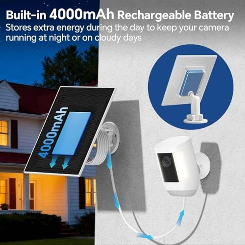 Black solar panel charger with built-in 4000mAh rechargeable battery for outdoor use