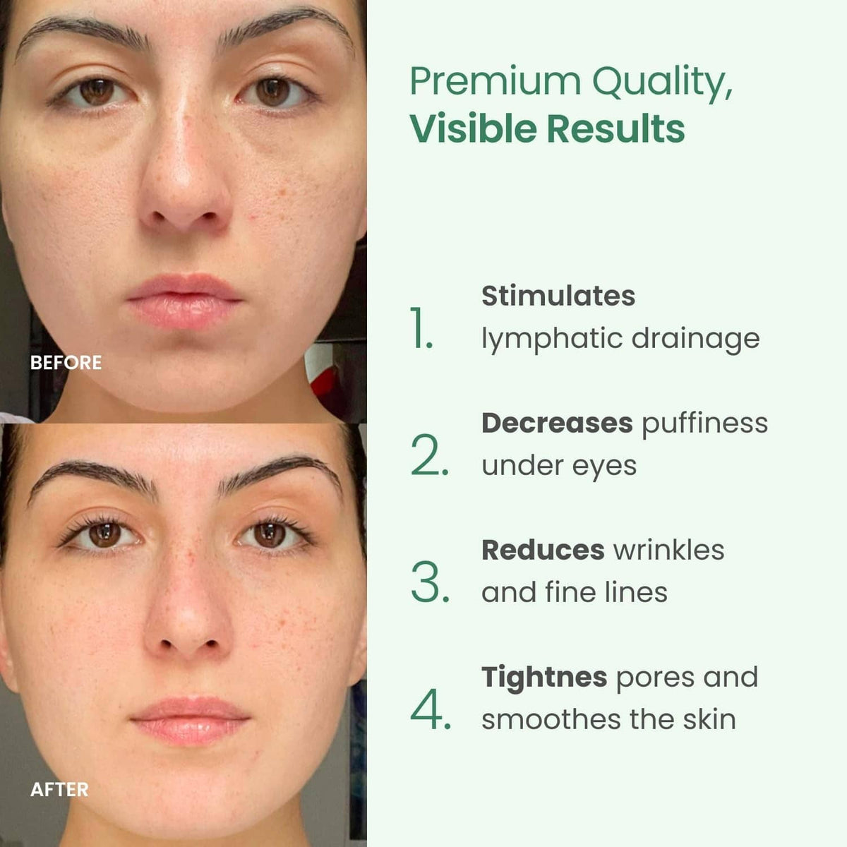Model face showing before-and-after appearance of skin