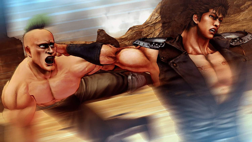 Action gameplay of armored fighters grappling in a desert battlefield
