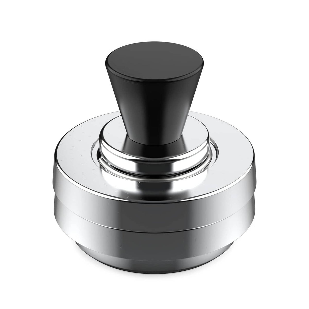 Pressure canner regulator weight with black top and silver ring base.