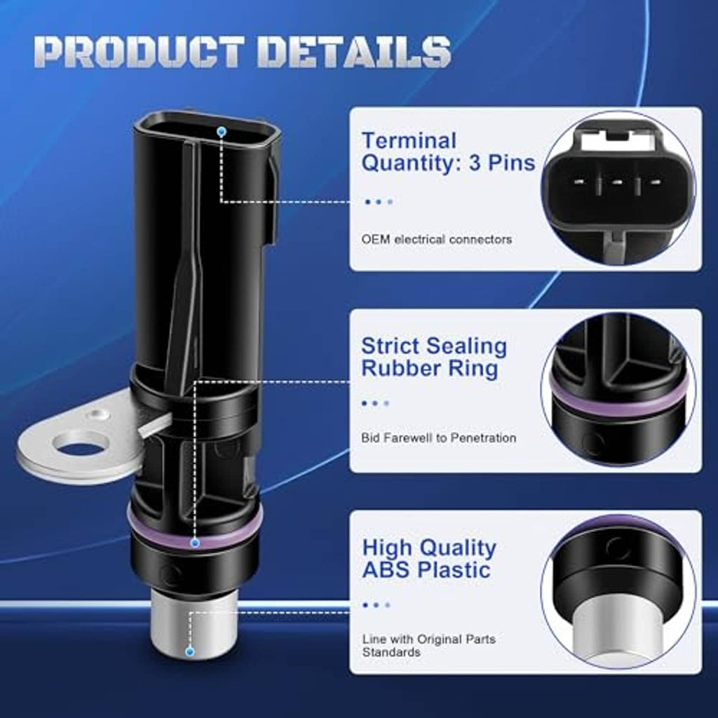 Crankshaft position sensor with black housing, purple seal ring, and metal flange