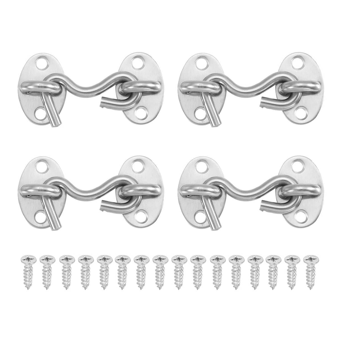 Stainless steel hook-and-eye latch set (4) with mounting screws