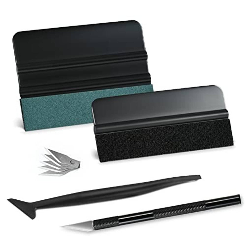 Vinyl wrap squeegee tool set with felt pads, plastic blade and scraper