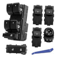 Car power window switch set with door lock and mirror control buttons, black plastic.