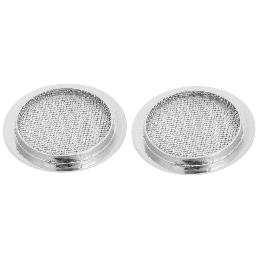 Pair of round silver resonator screen inserts with fine metal mesh faces