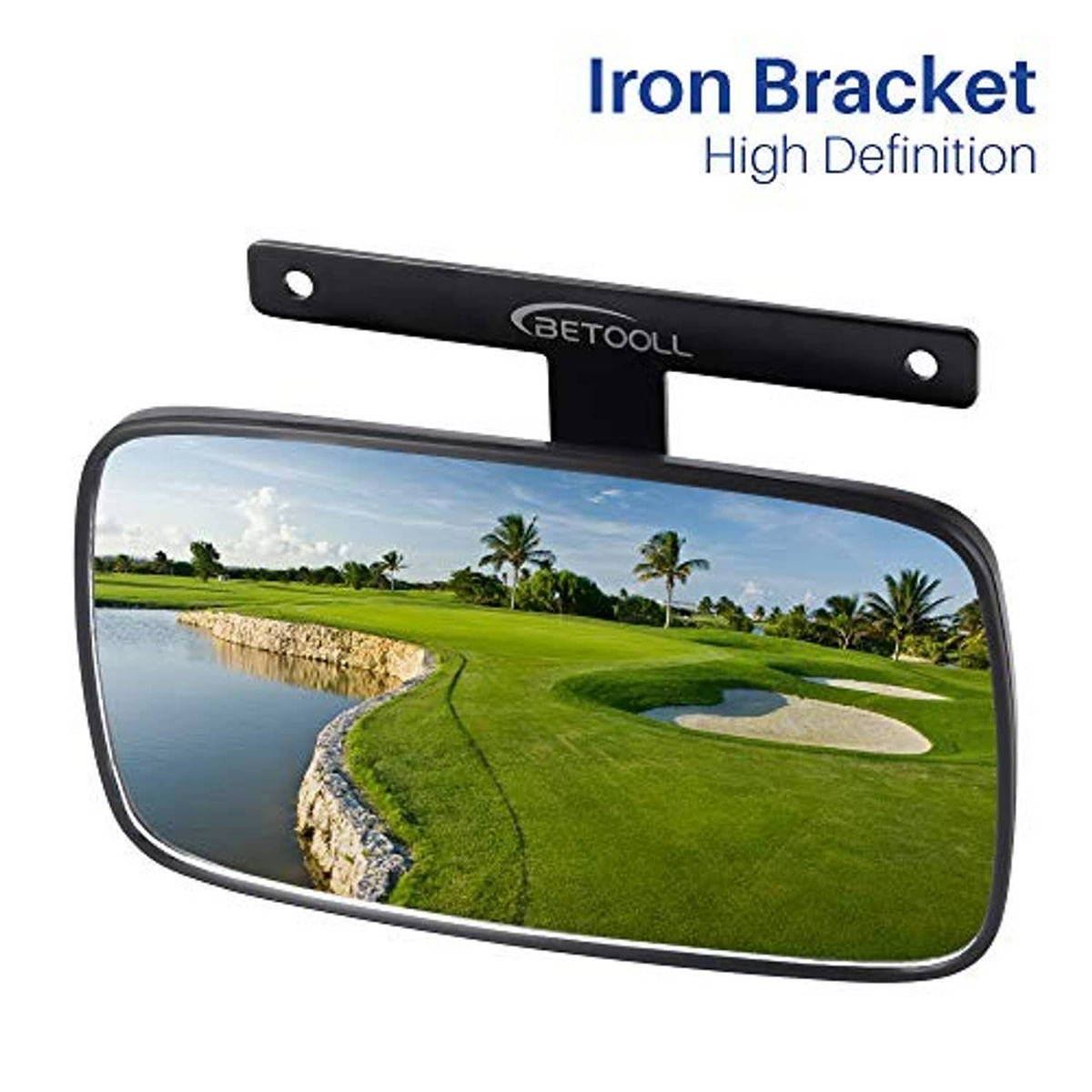 Black iron bracket panoramic rear-view mirror with wide glass panel