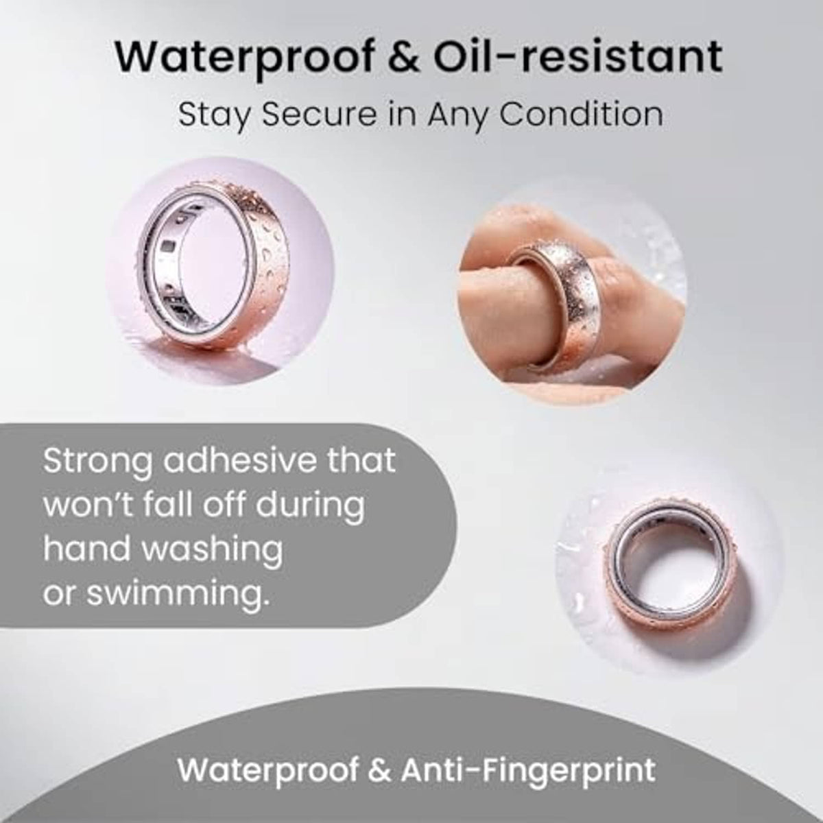 Clear Oura Ring cover with water-bead appearance on a ring wrap