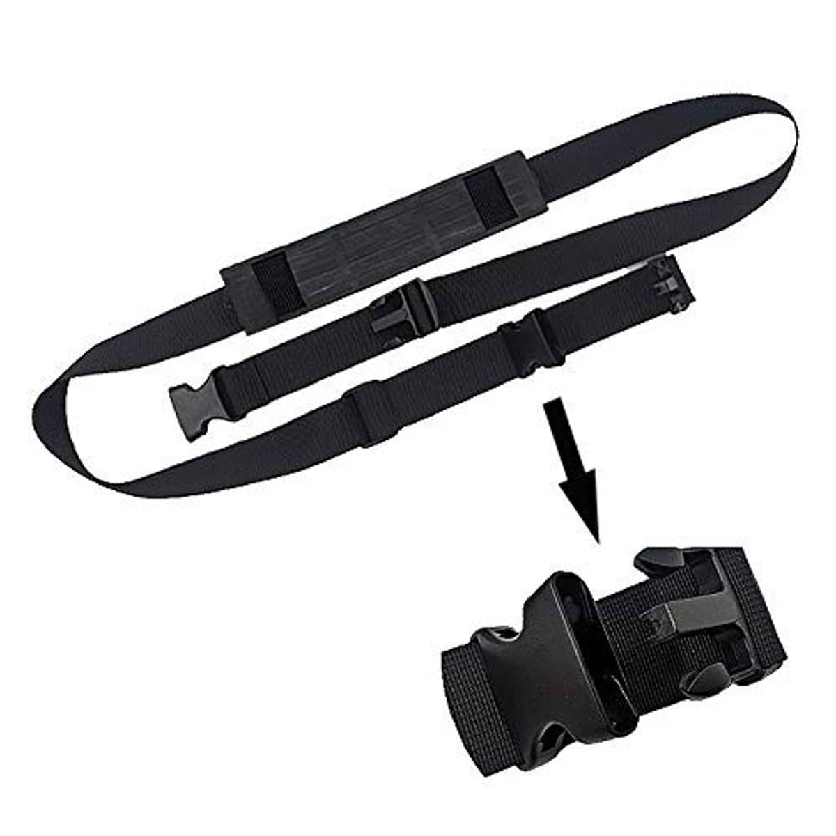 Black longboard sling straps with adjustment buckles and metal clips.