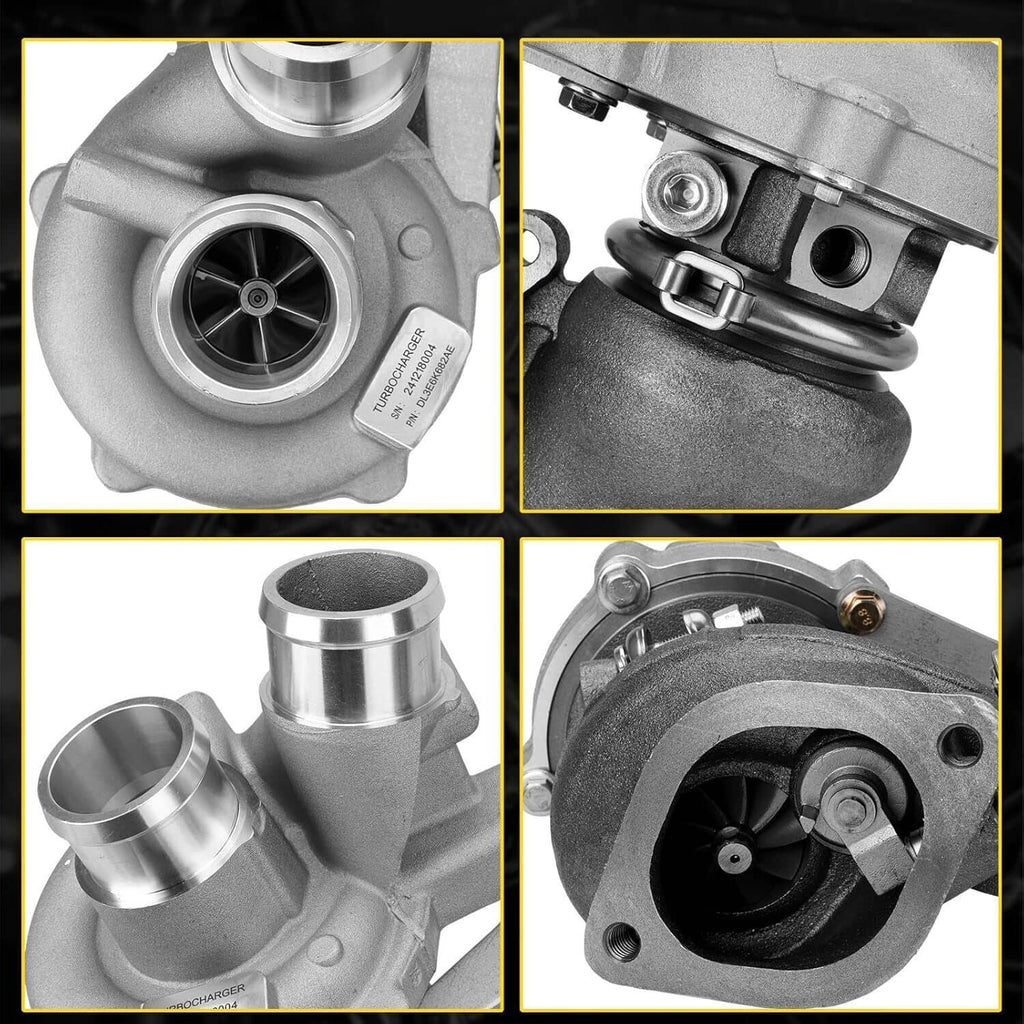 Silver turbocharger with turbine housing and mounting actuator detail