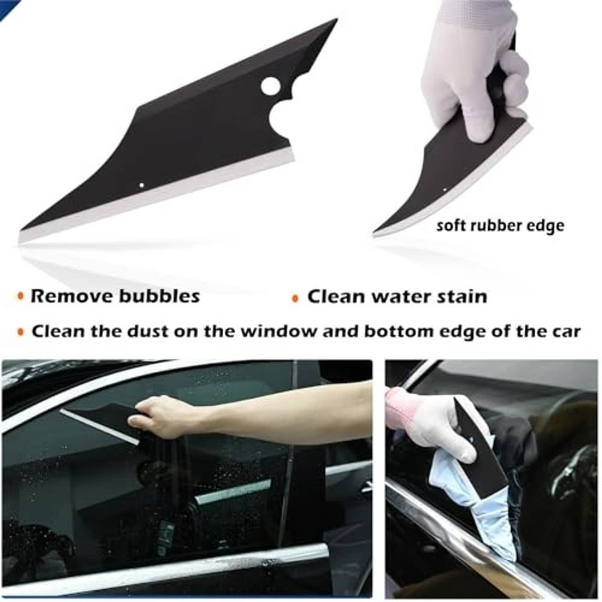Handheld corner squeegee blade with soft edge for cleaning car glass