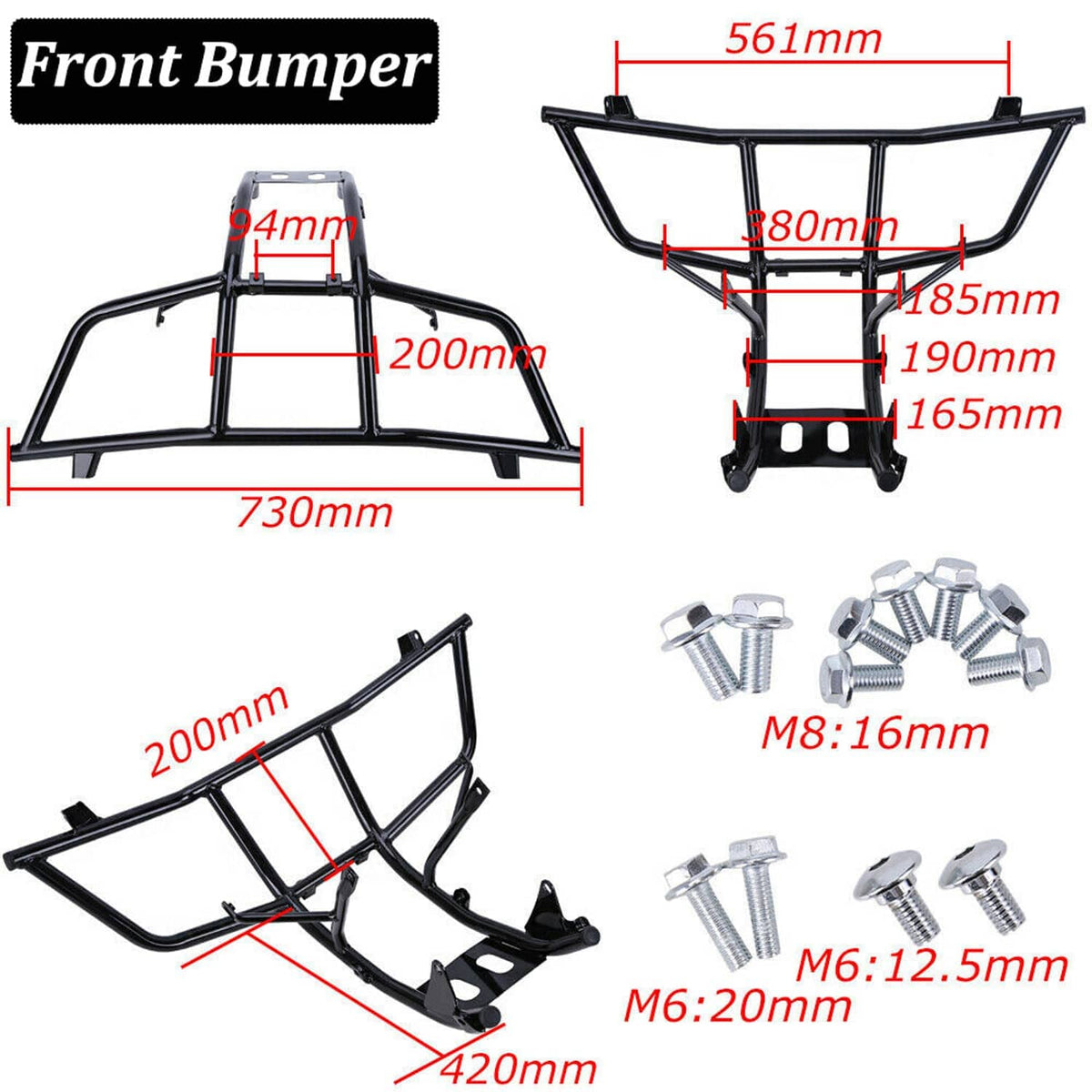 ATV front bumper mounting frame, black steel tubular design with included hardware