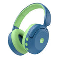Blue and green over-ear noise-cancelling headphones for kids, cushioned ear pads