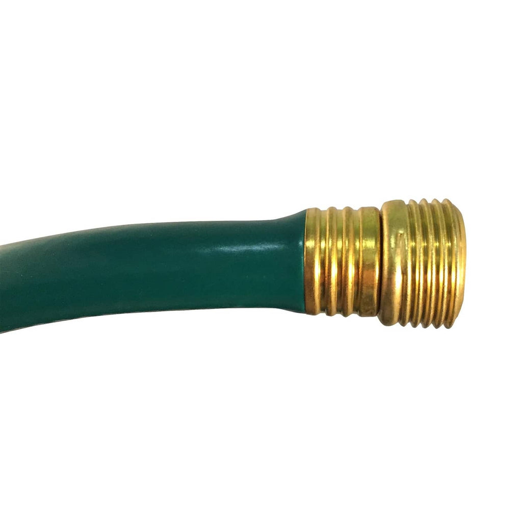 Green hose end with brass threaded coupling