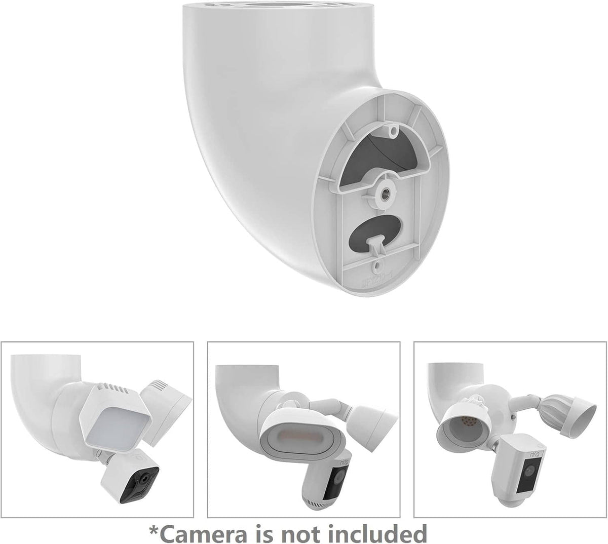 White eave mount bracket with circular interior mount and screw points