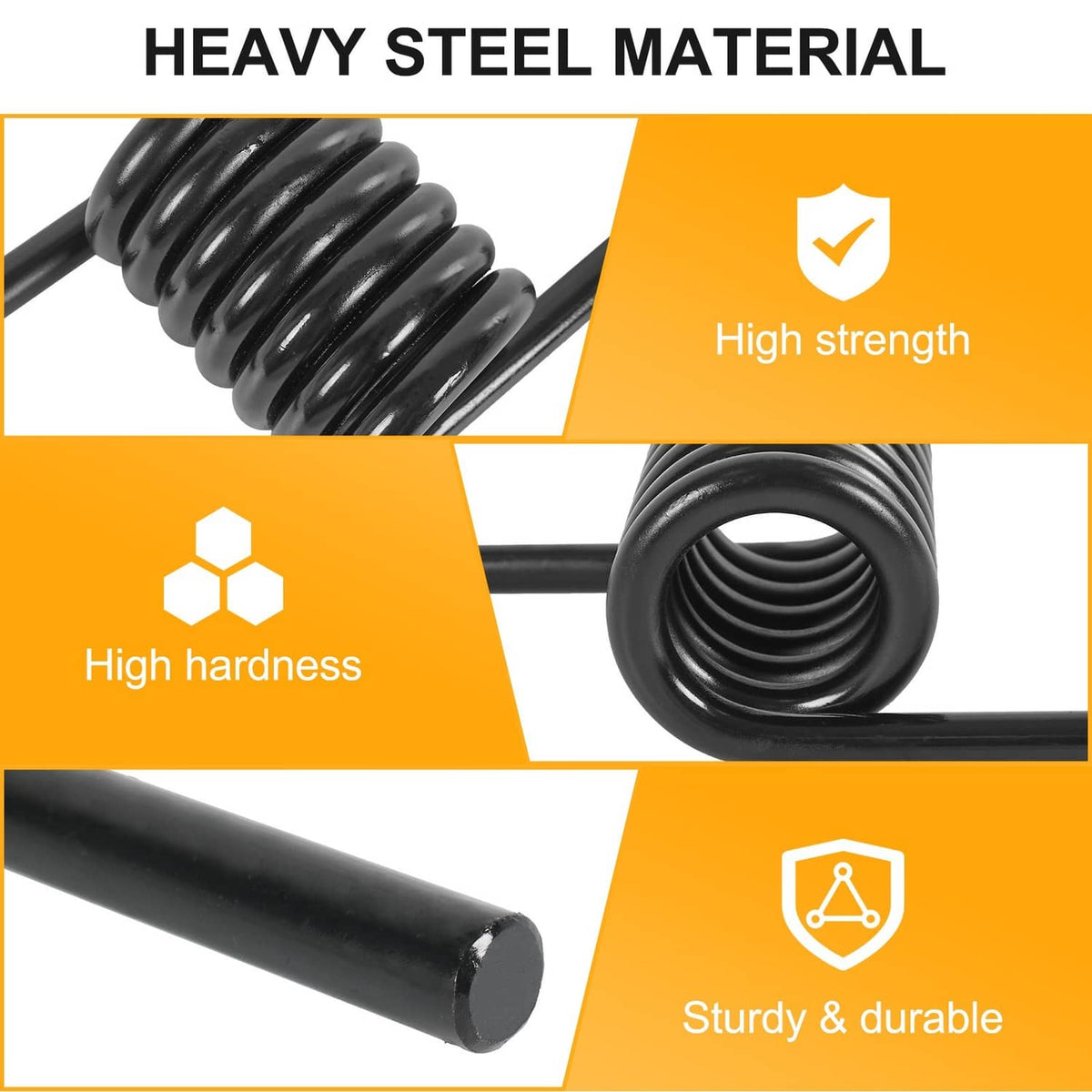 Close-up of black steel torsion ramp spring coils and smooth bar ends