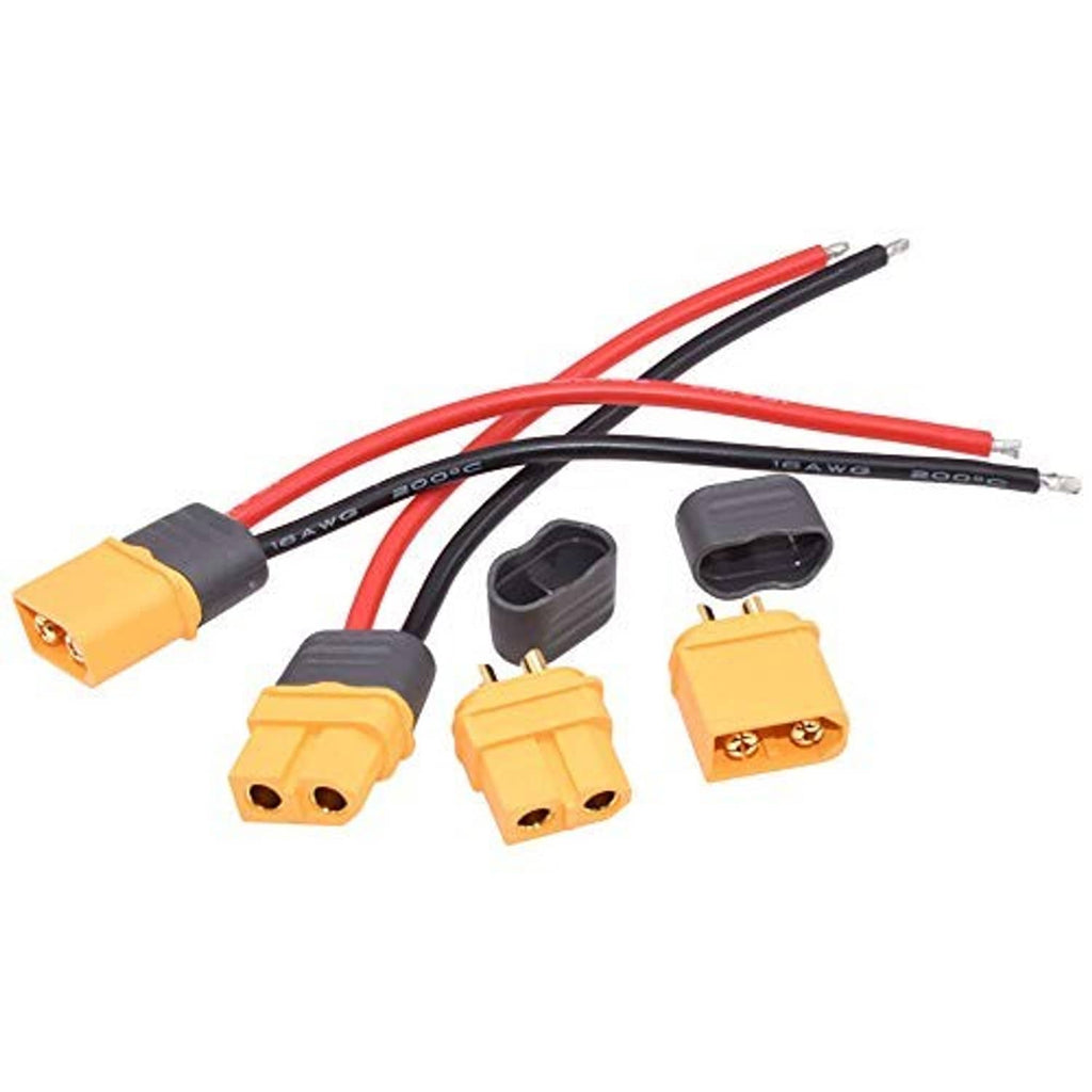 XT60-style bullet connector set with prewired silicone cables and yellow housings