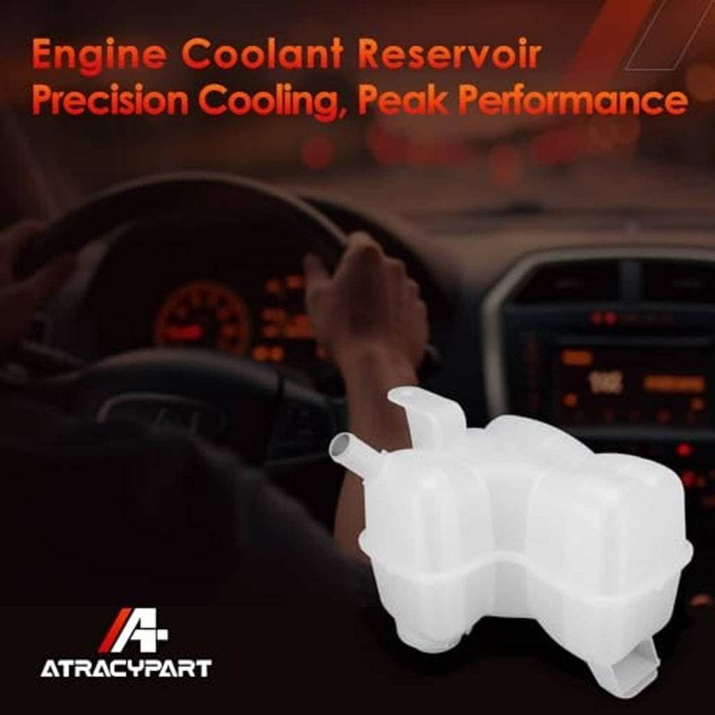 White engine coolant reservoir tank with pressure cap and molded outlet tube