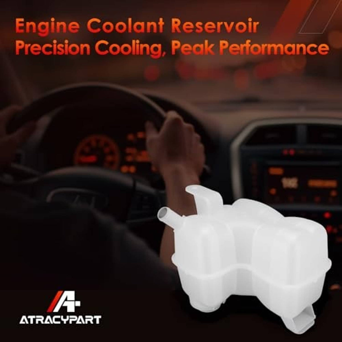 White engine coolant reservoir tank with pressure cap and molded outlet tube