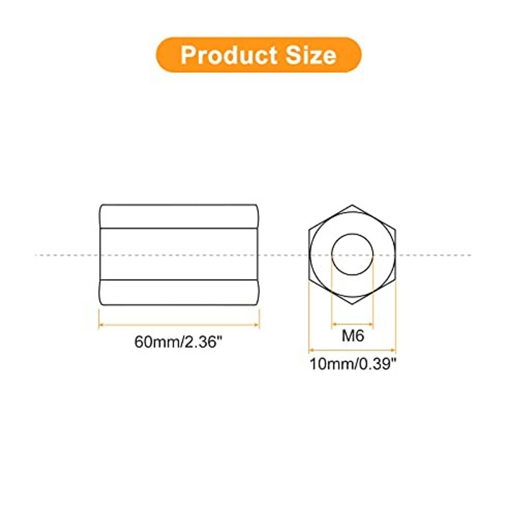 Hex coupling nut size diagram: M6 thread, 60 mm length, 10 mm height