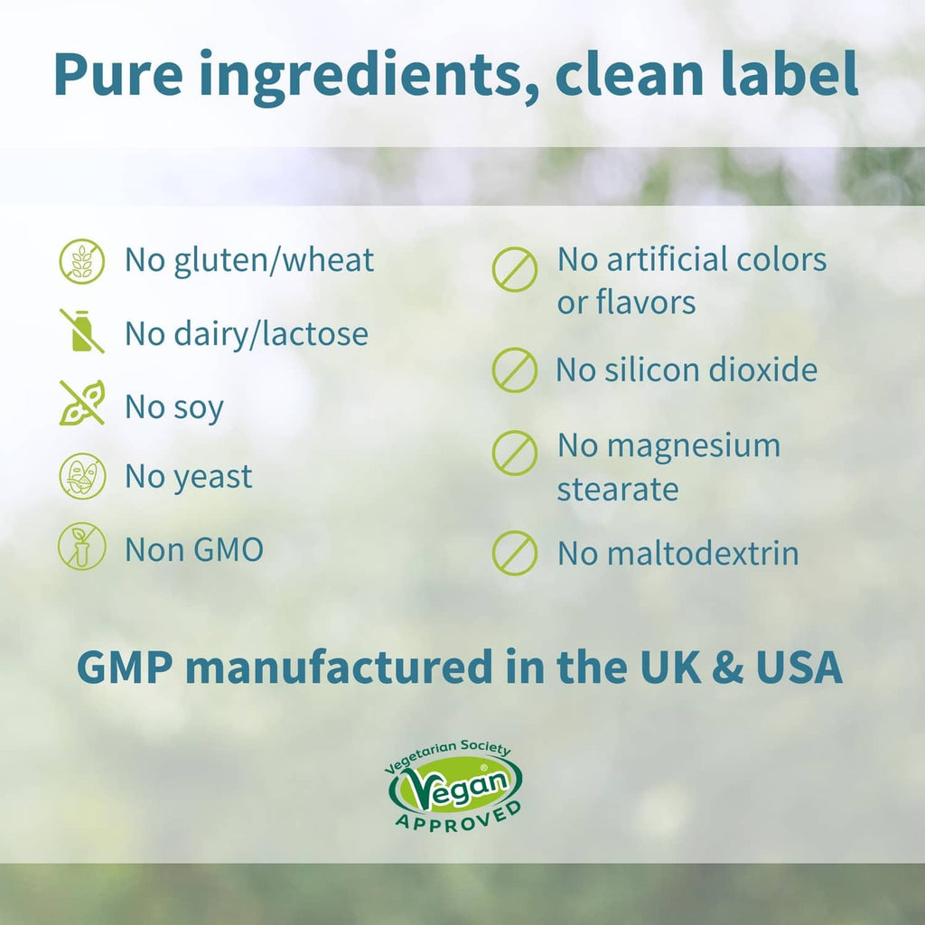 Igennus Super B-Complex clean label callouts on an ingredients panel