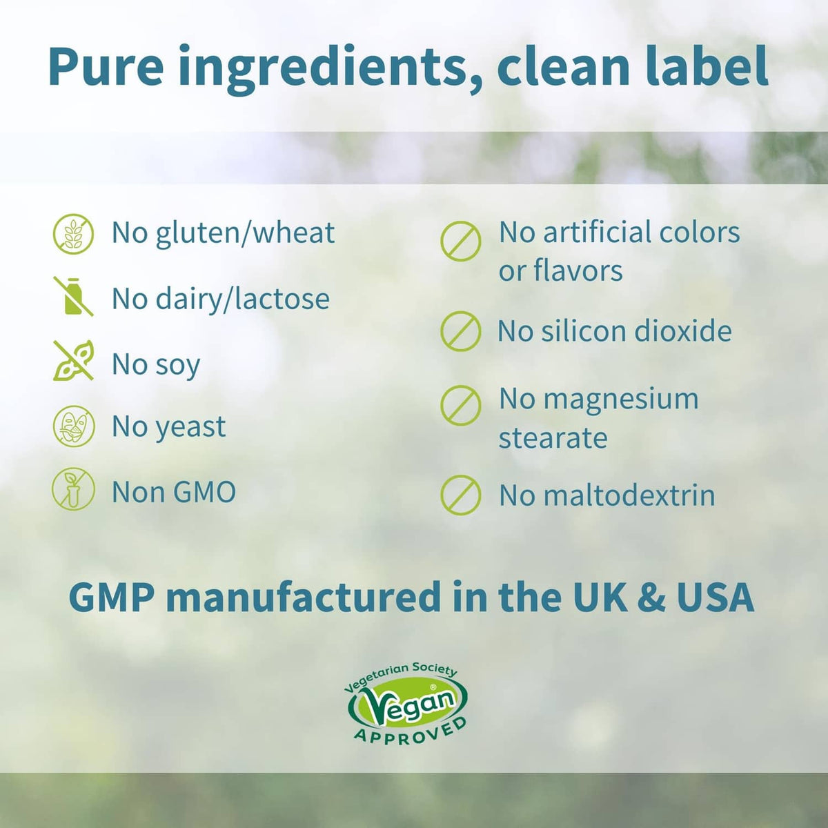 Igennus Super B-Complex clean label callouts on an ingredients panel