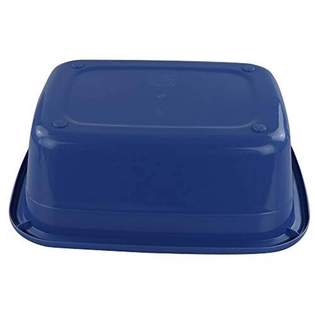 Blue plastic washing basin with matching lid and raised handle tabs