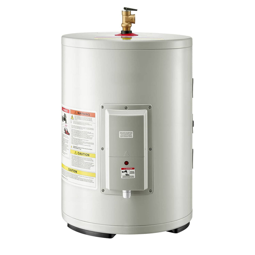 Electric water heater tank with T&P valve and side mounting, white and gray