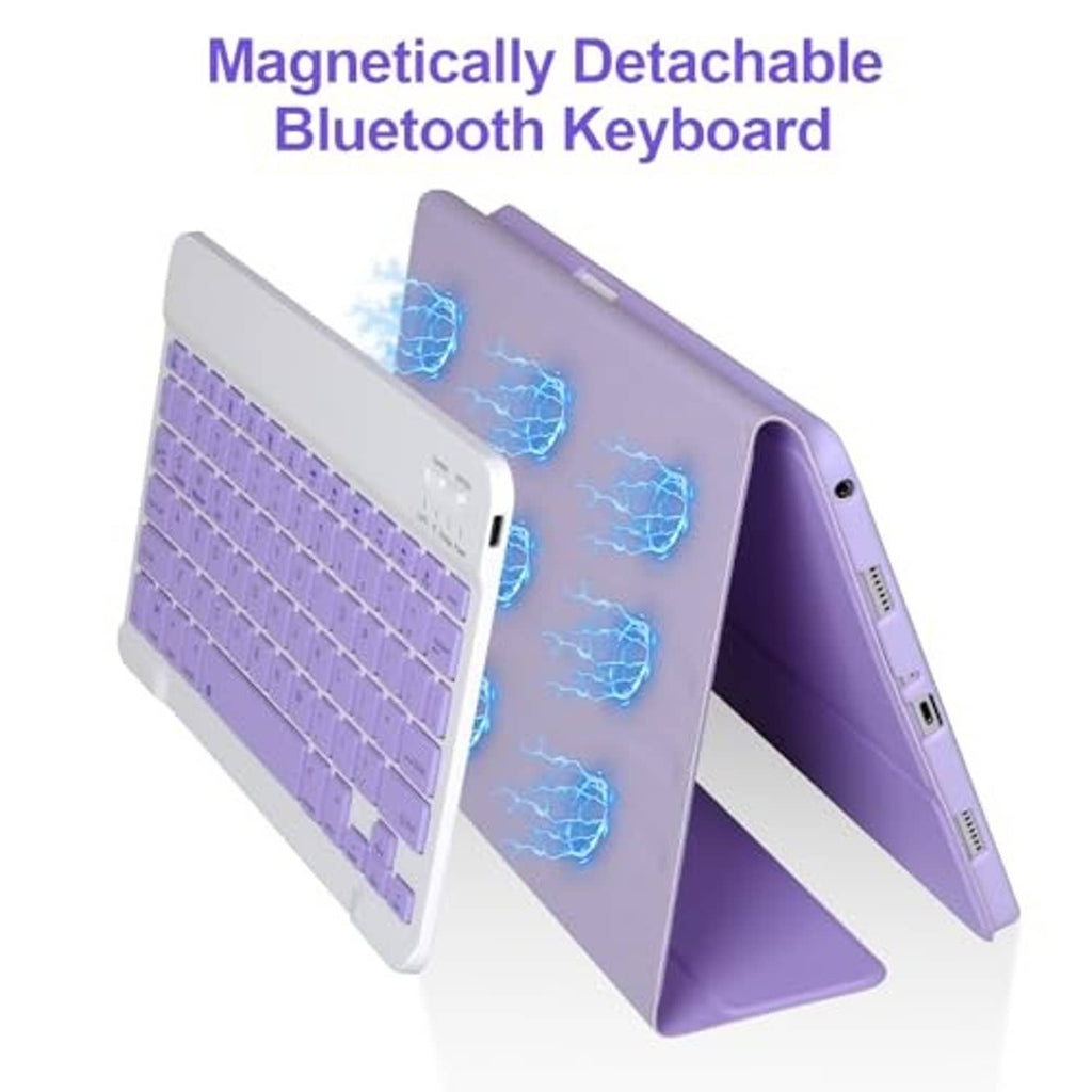 Purple keyboard case with magnetically detachable Bluetooth keyboard design