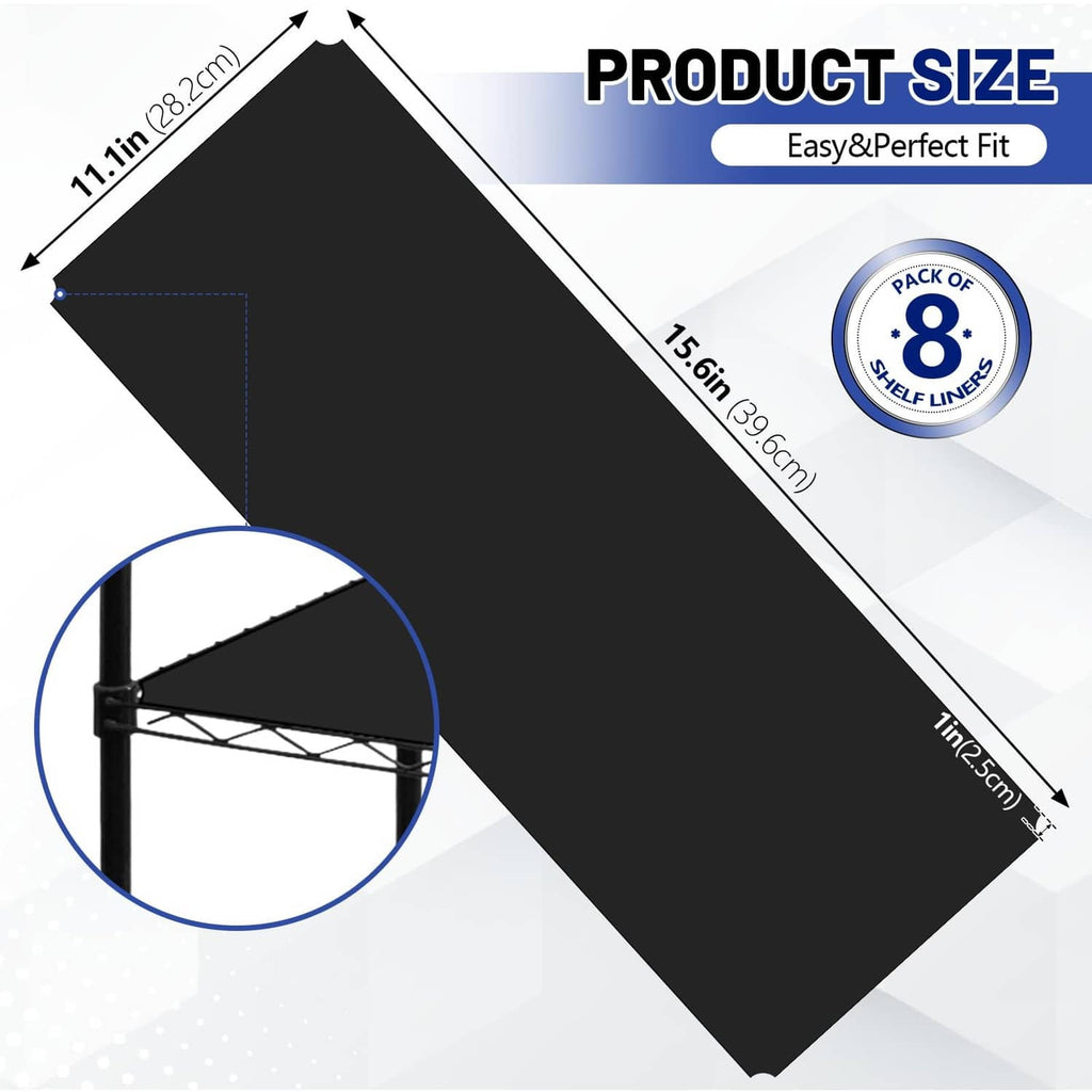 Black wire shelf liner sheet with corner-fit shape and rounded edges