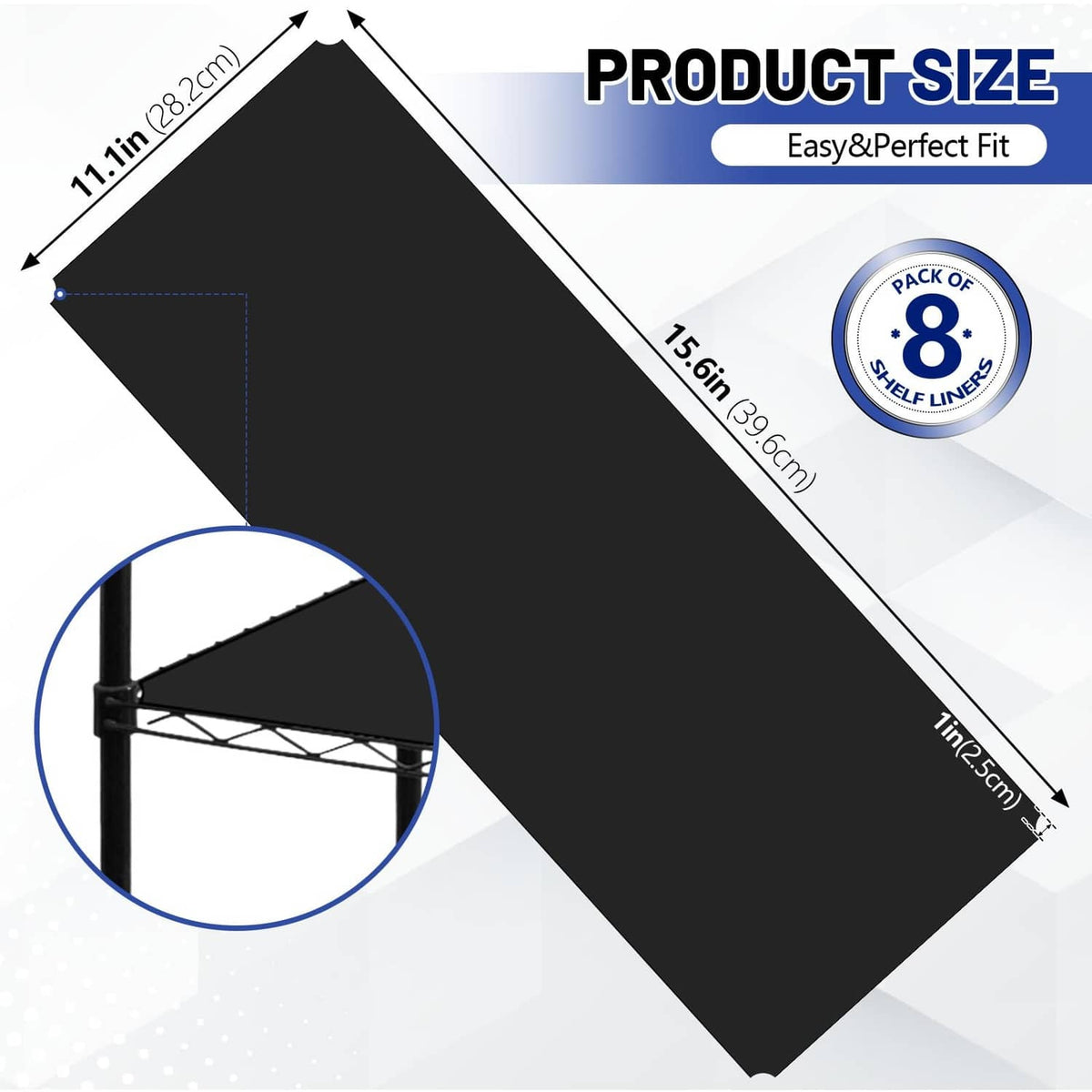 Black wire shelf liner sheet with corner-fit shape and rounded edges