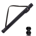 Black billiard cue case with adjustable shoulder strap and two-slot end holder