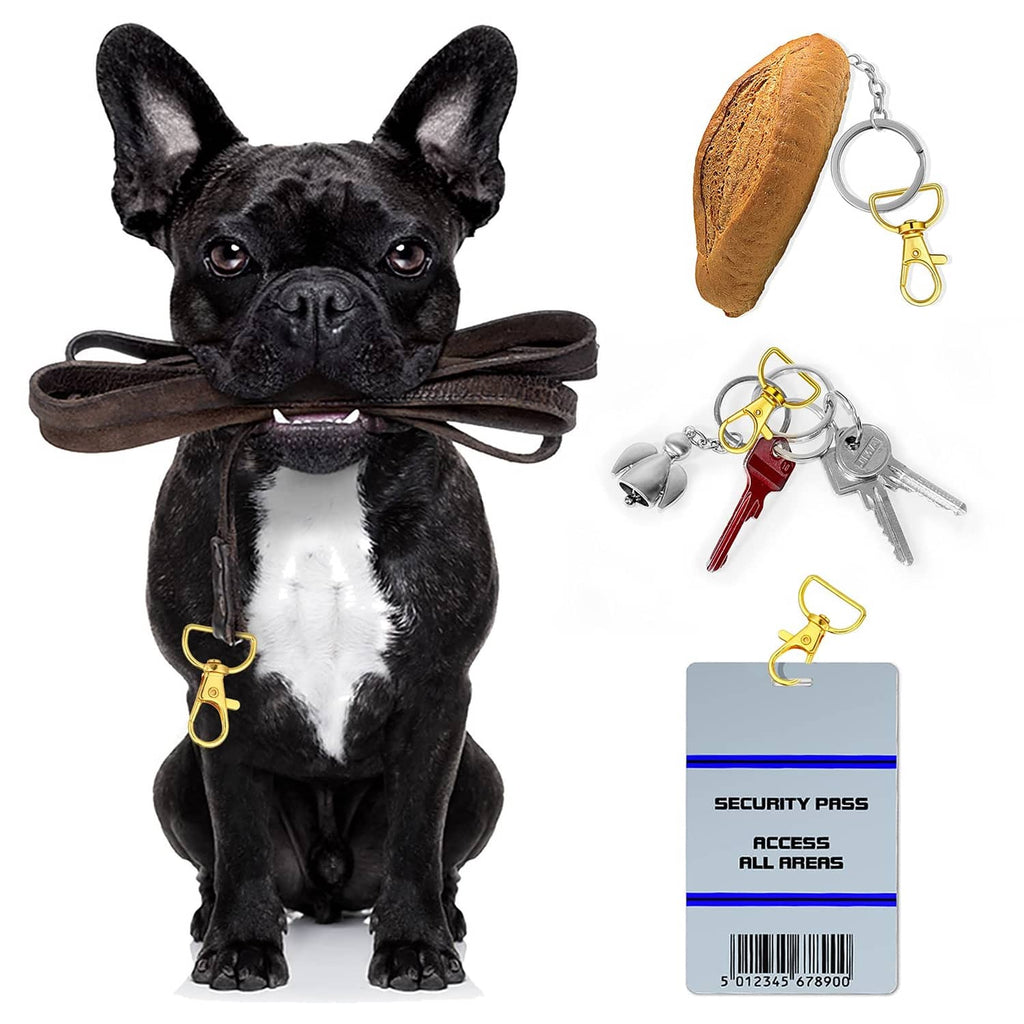 Dog keychain with gold clasp D-ring and metal key holders