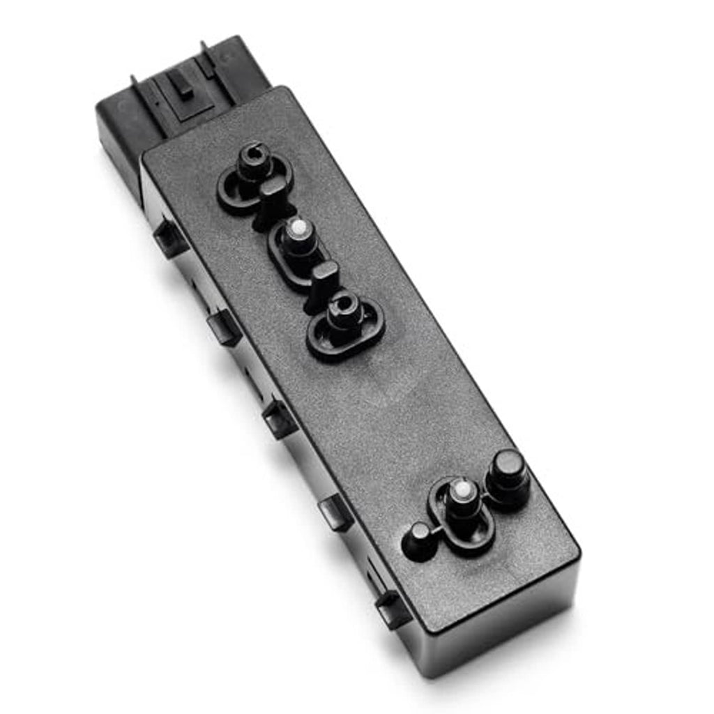 Power seat switch panel with three main black buttons and one smaller knob