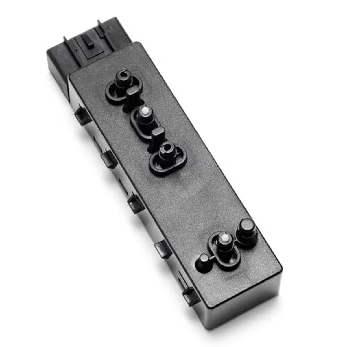 Power seat switch panel with three main black buttons and one smaller knob