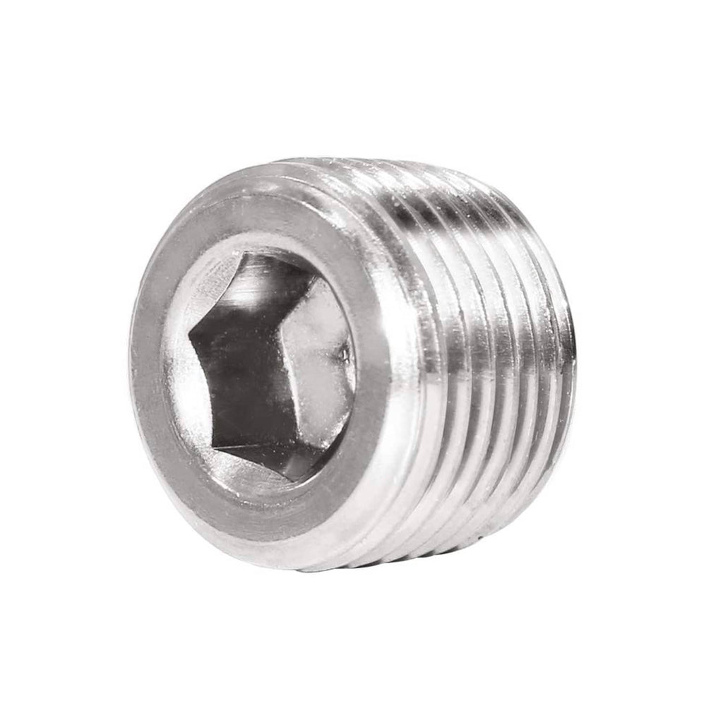 Stainless steel NPT pipe plug, male threaded side with hex socket