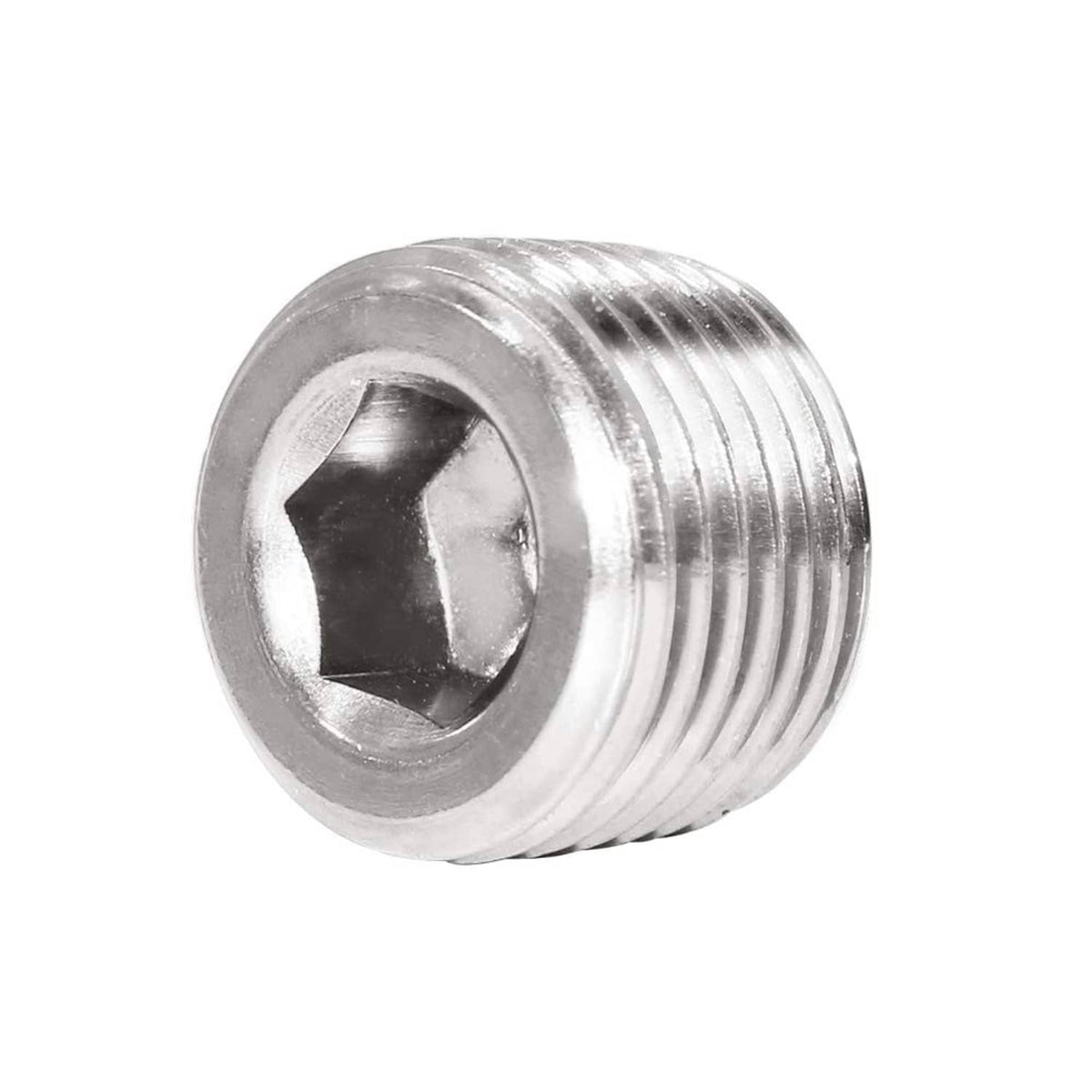 Stainless steel NPT pipe plug, male threaded side with hex socket
