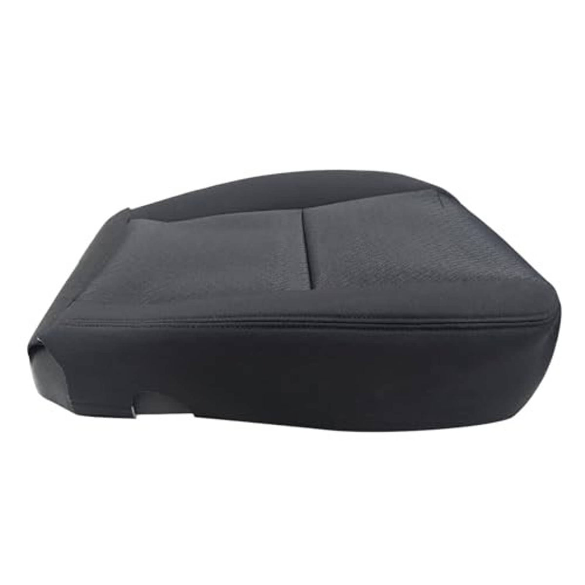 Black front driver seat cushion cover, textured fabric with stitched center seam