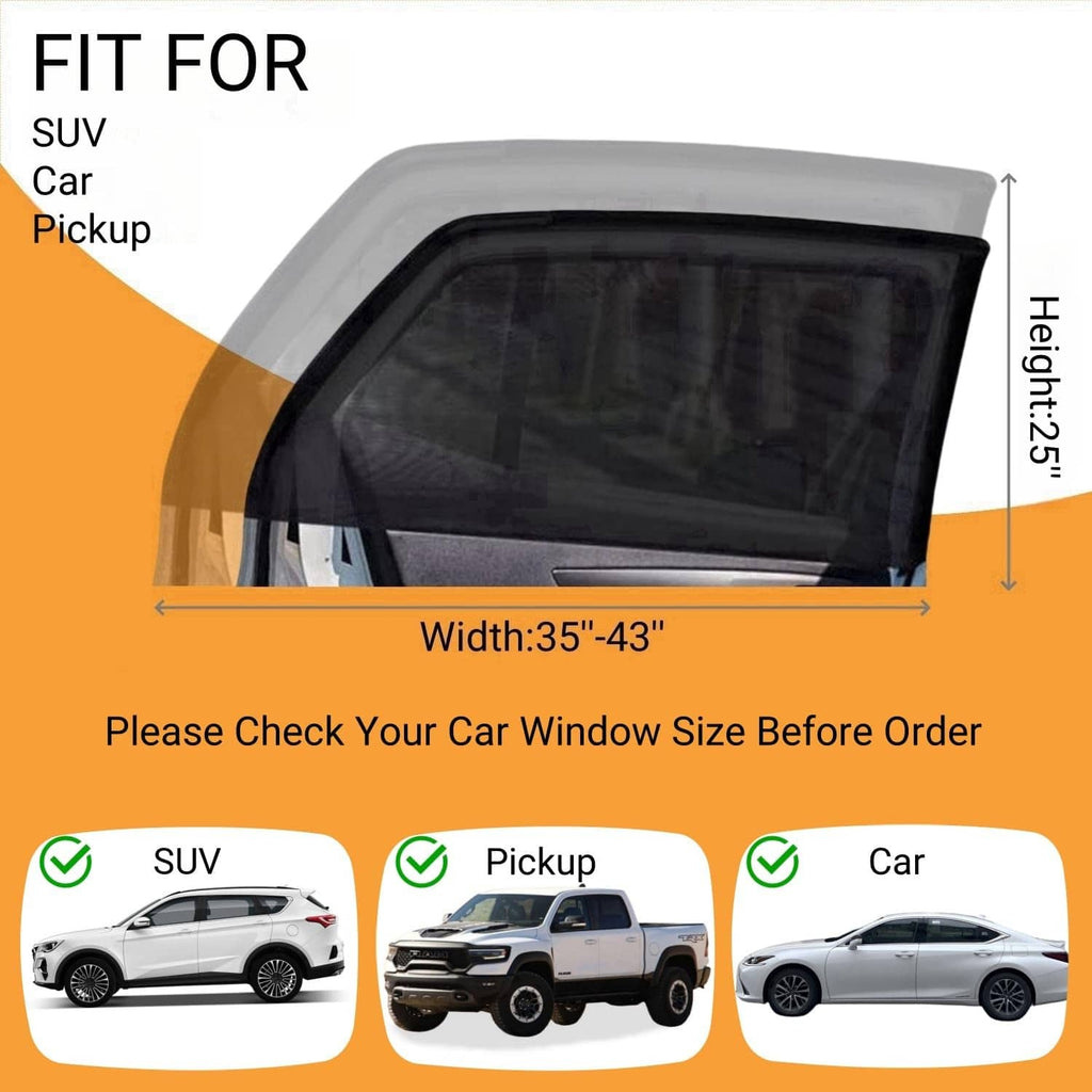 Black rectangular car window screen with mesh panel for rear windows