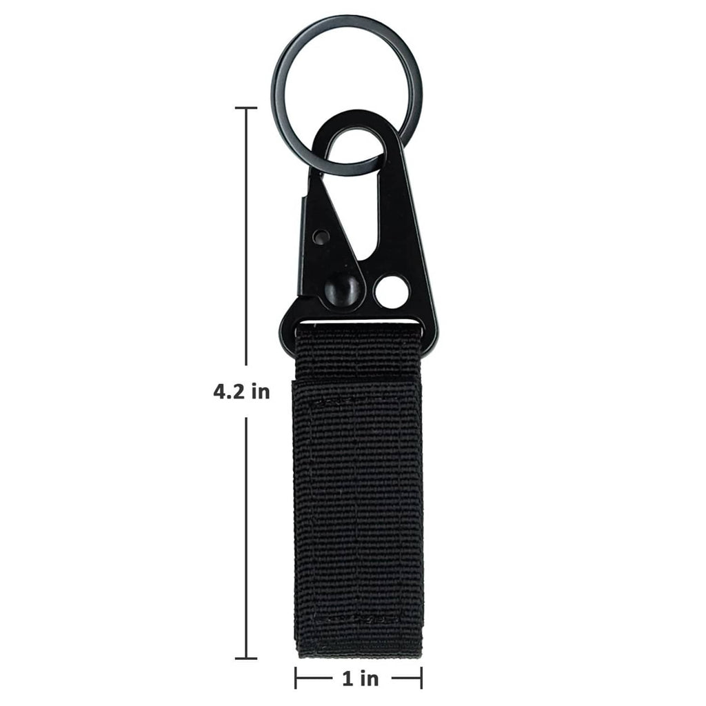 Black nylon key ring holder strap with metal clip and round key ring