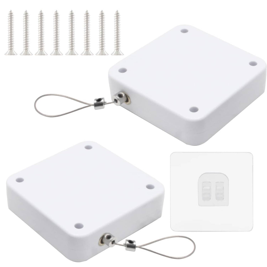 White automatic sliding door closer set with two mounting plates and release cord