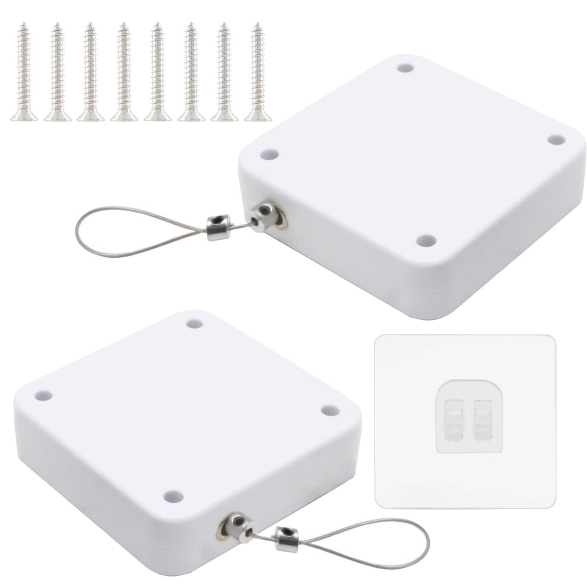 White automatic sliding door closer set with two mounting plates and release cord