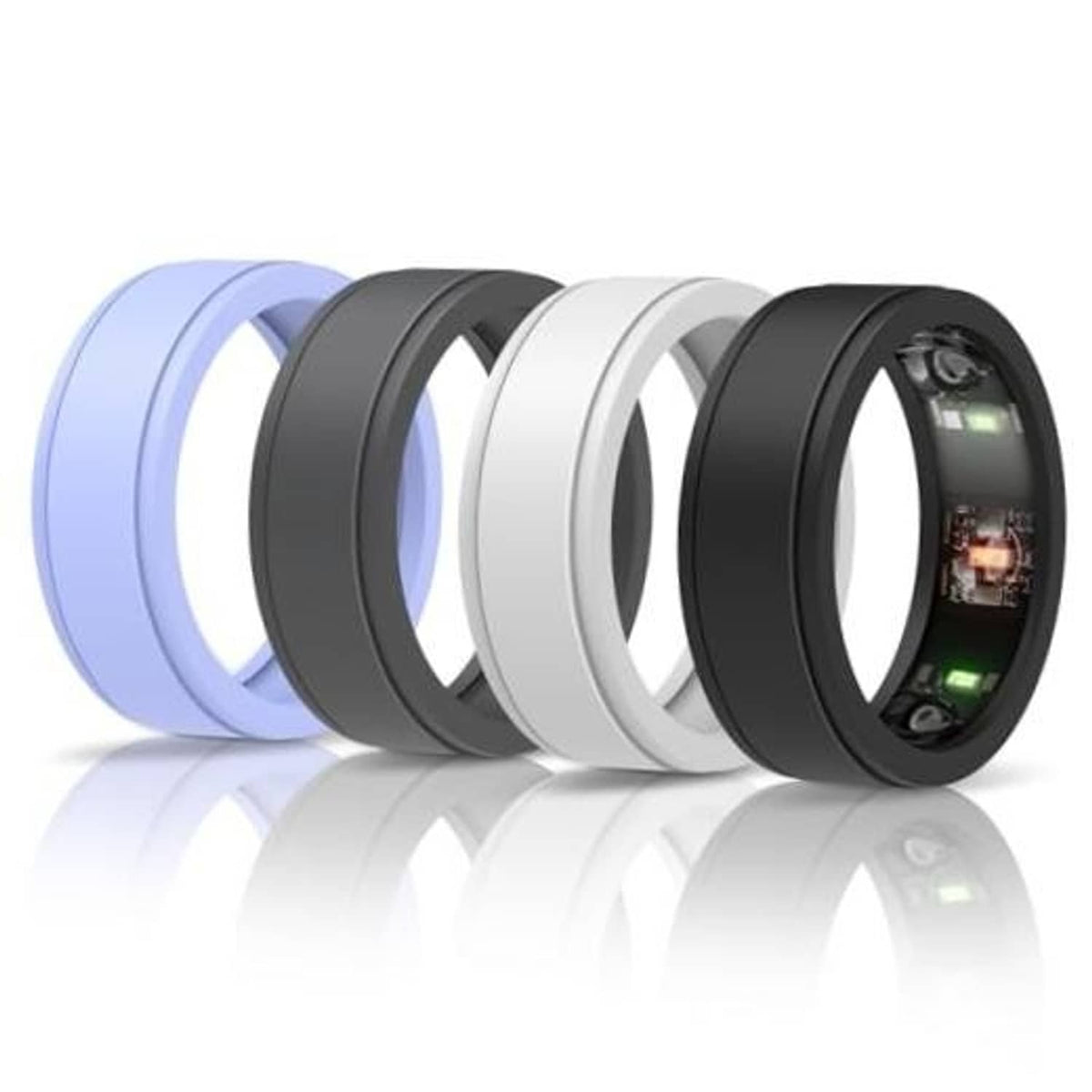 4-pack Oura ring Gen 3 cover cases in purple, dark gray, white, and black